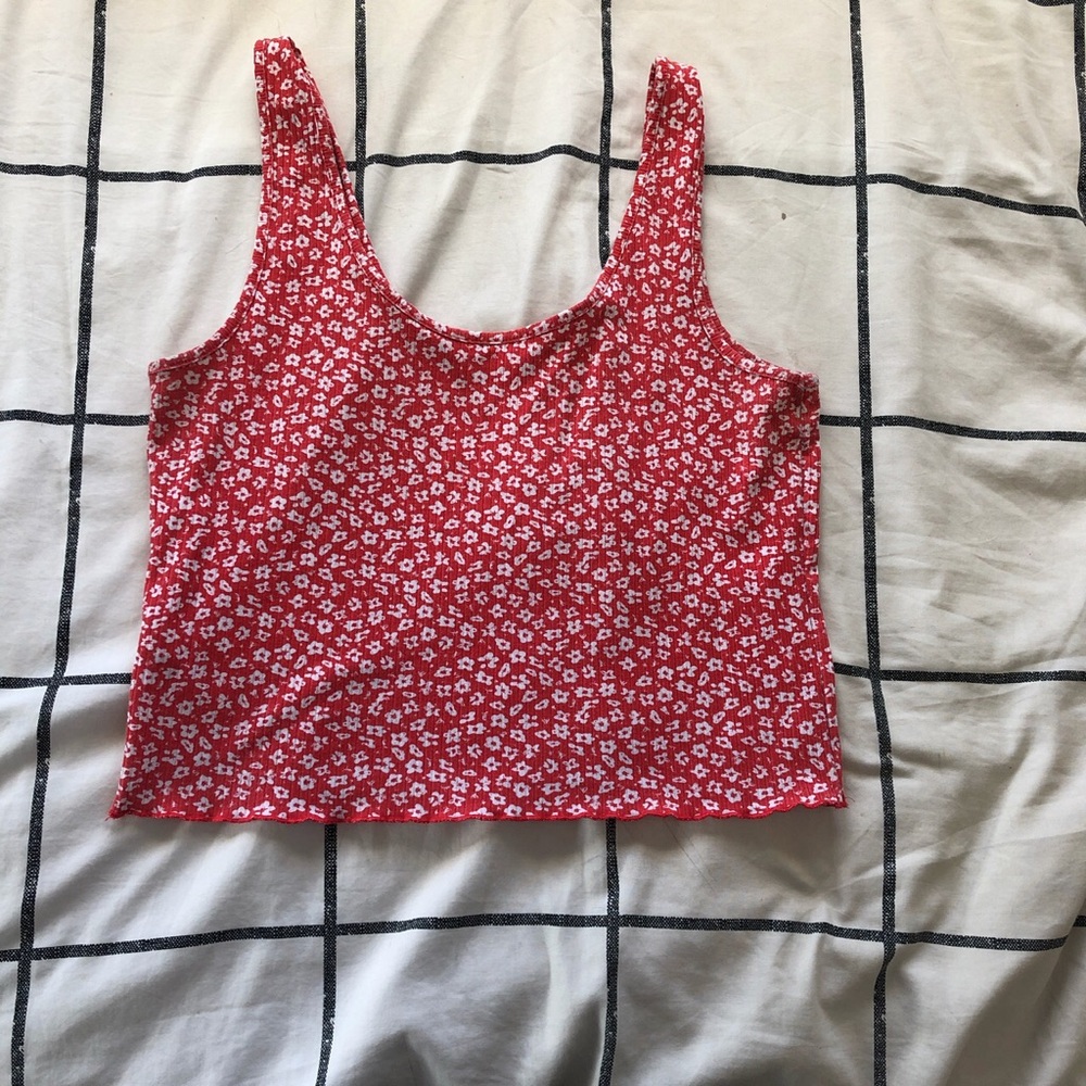 red and white flower tank